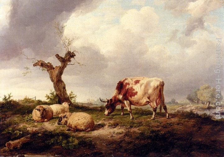 Thomas Sidney Cooper A Cow With Sheep In A Landscape